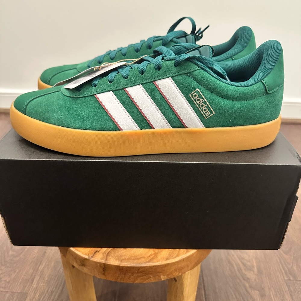 Men's Adidas Forest Green with Gum Bottom VL Court 3.0 Sneaker, Size 11.5